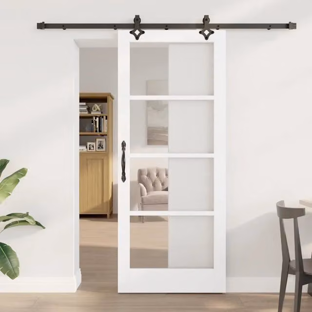 Porta scorrevole moderna vidaXL in legno e vetro, Bianco e Nero, L: 83 cm, H: 202 cm – 1