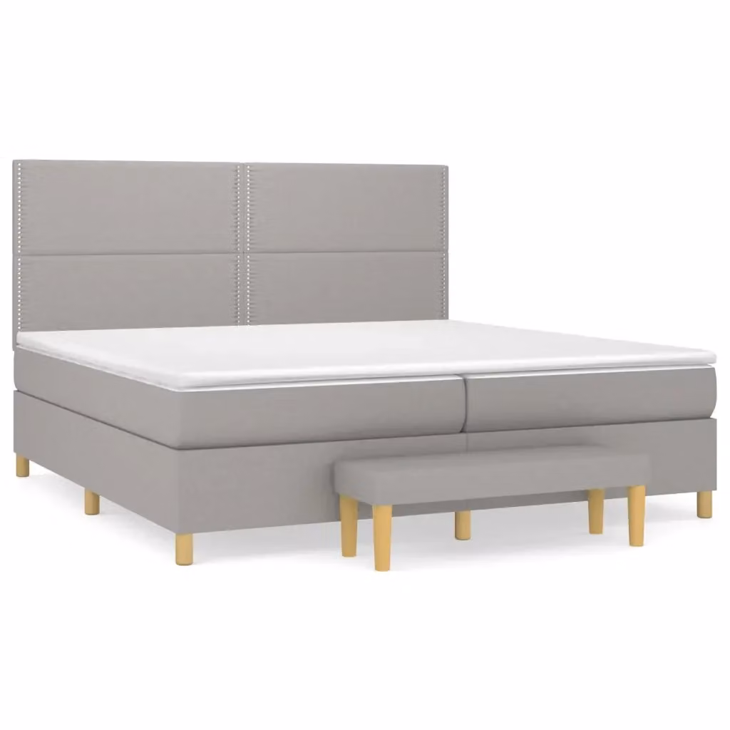 vidaXL Giroletto a Molle Ibrido con Materasso in Tessuto Grigio Chiaro e Bianco L/P/H: 200 x 200 x 128 cm – 2