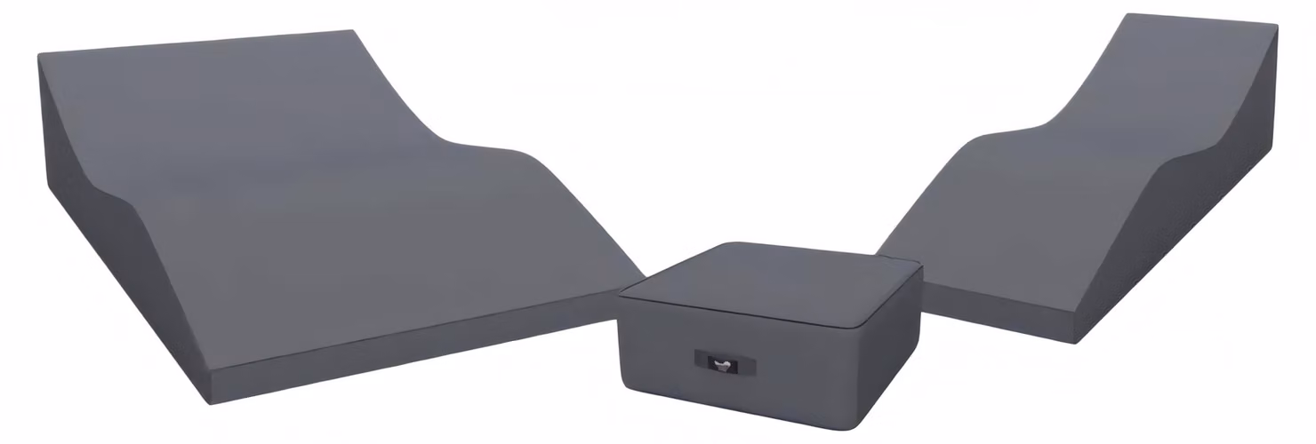 Set di poltrone da esterno grigio, esclusivo, con divanetto a 2 posti e tavolino da caffè, composto da 3 elementi