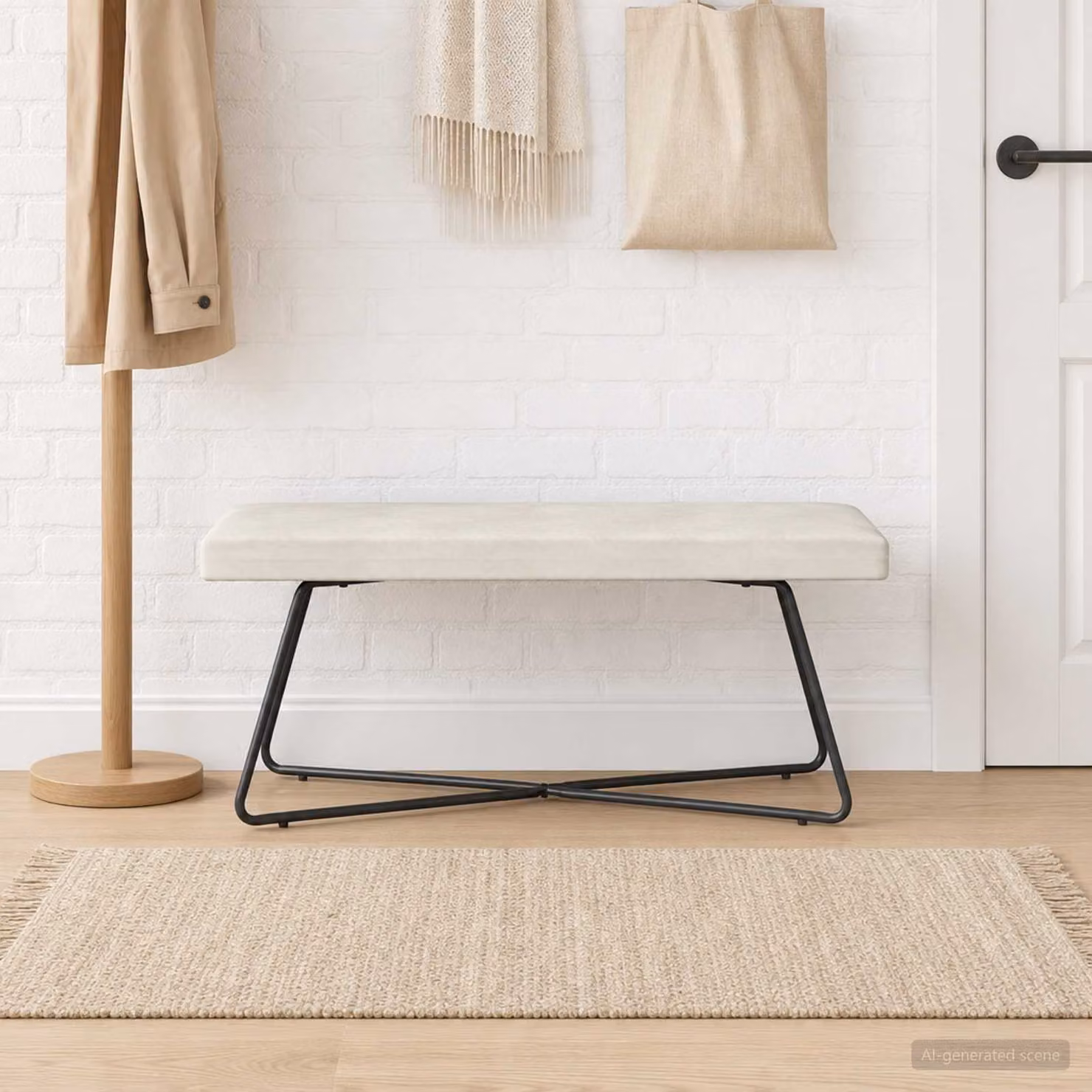 Panchina moderna vidaXL in velluto beige L 110 x P 40 x H 45 cm