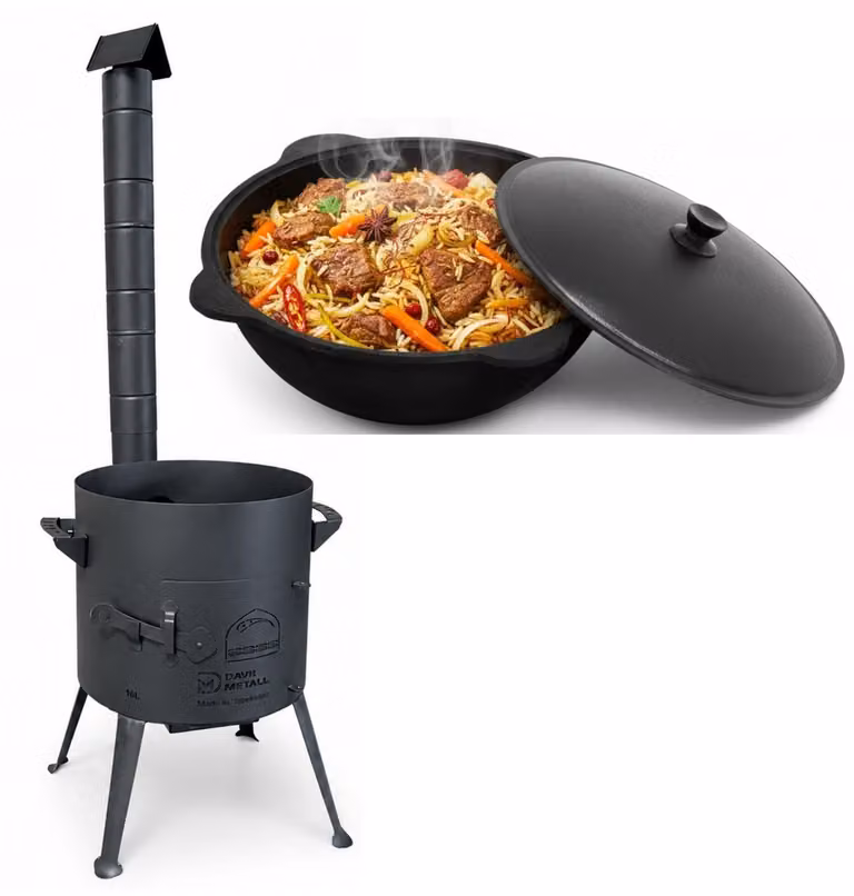 Ø36 cm Uchag, tubo di scarico in acciaio da 2 mm, 10 L, Kazan in ghisa, Uchag, Utschak, cucina da campo, focolare Kazan, fornello da campeggio, cucina da esterno, fornello per stufati