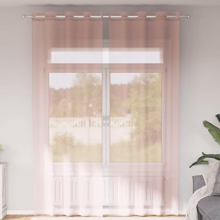 Set di 2 tende in voile semi-trasparenti vidaXL con occhielli, colore rosa chiaro, L: 140 cm, H: 260 cm