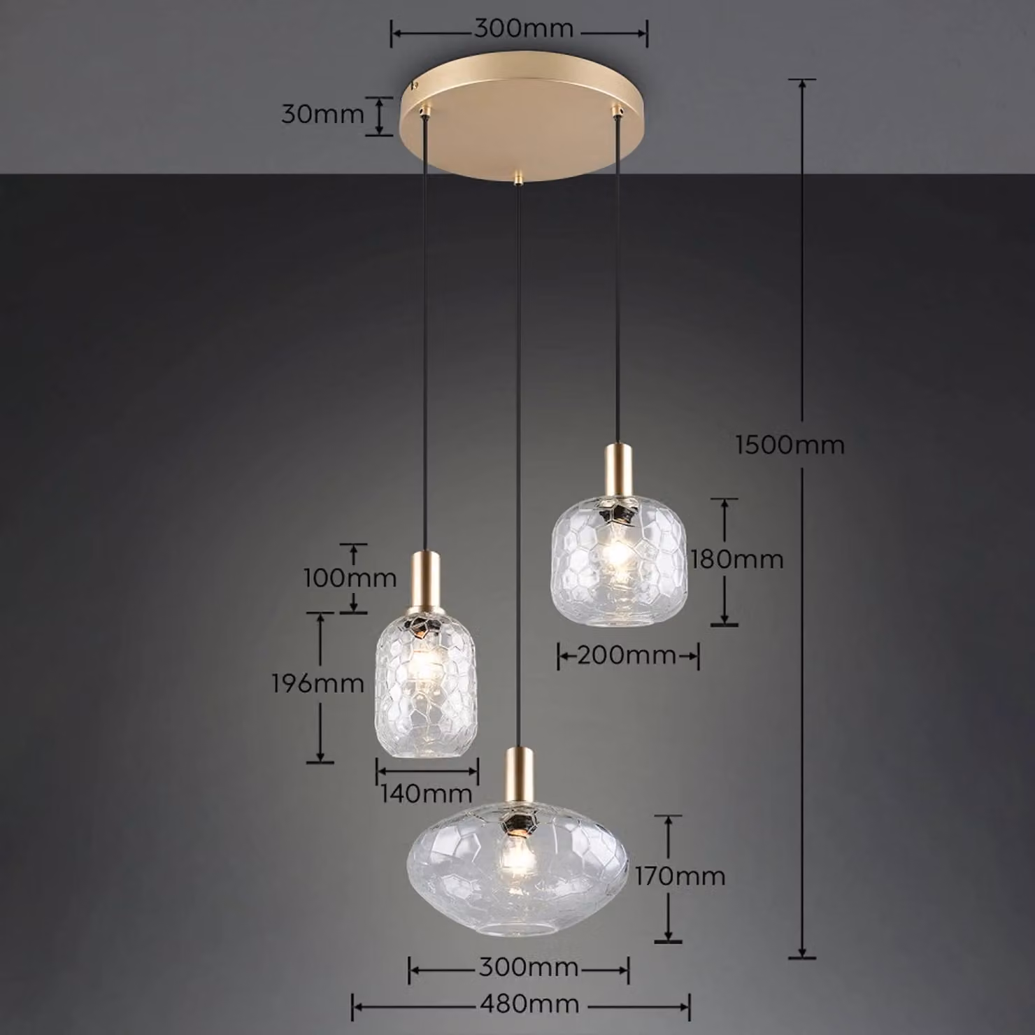 Reality Leuchten Lampada a sospensione Emelie, dimmerabile, Ottone / Oro, Soggiorno / Sala da pranzo, Metallo, Lampada a sospensione