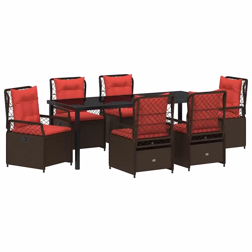 Set da pranzo per giardino e terrazzo vidaXL in polyrattan marrone con tavolo in vetro e 7 pezzi – 2