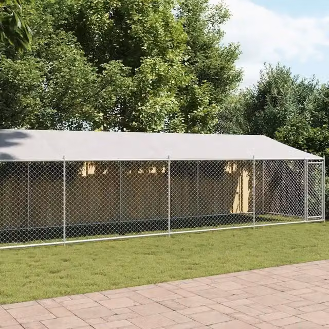 Gabbia per cani vidaXL in acciaio zincato con tetto e porta, grigia, L/P/H: 12 x 2 x 2 m