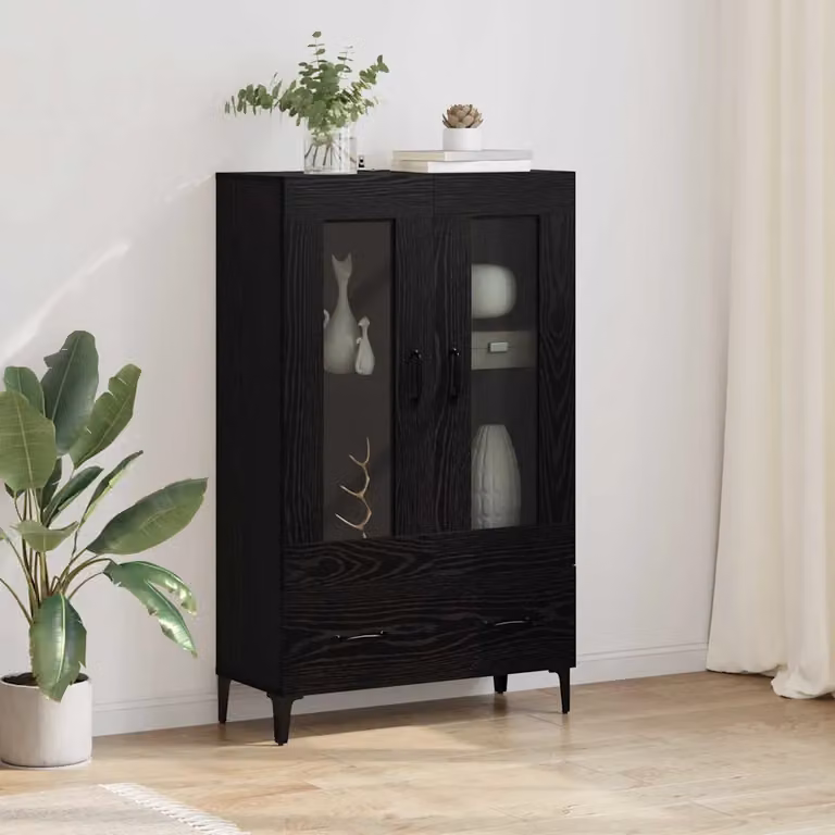 Credenza moderna vidaXL in nero con ante in vetro e ripiani interni, L: 70 cm, P: 31 cm, H: 115 cm