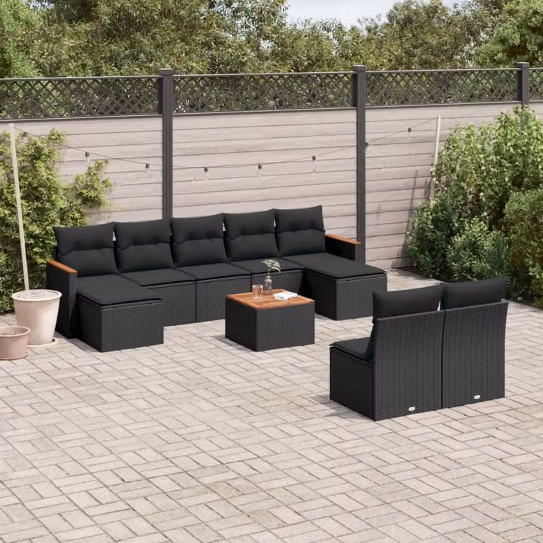 Maison Exclusive - Set Divani da Giardino 10pz con Cuscini in Polyrattan Nero