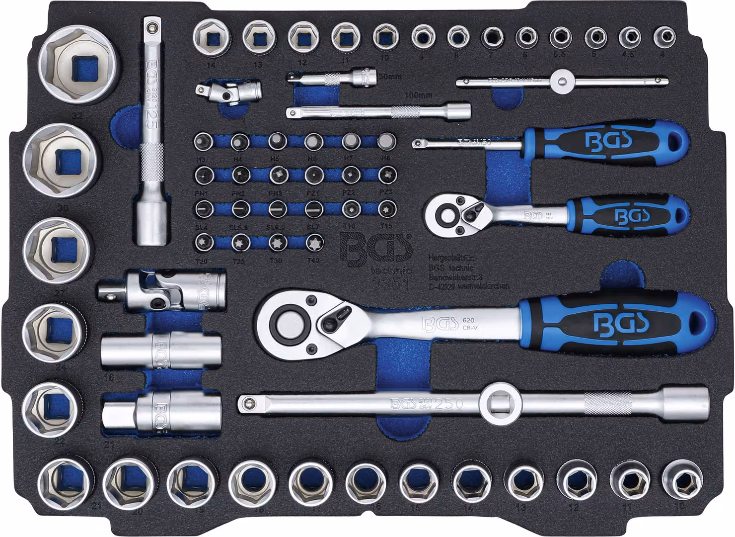 Inserto in schiuma BGS per Art. BOXSYS1 & 2: Set di chiavi a bussola 6,3 mm (1/4") / 12,5 mm (1/2") BGS systainer® 65 pezzi - 3351