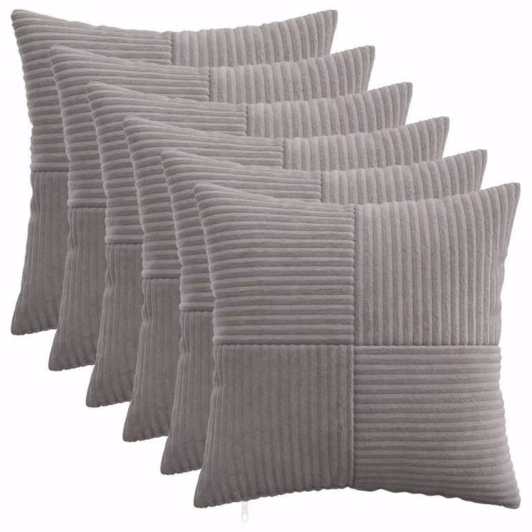 Set di 6 federe vidaXL ALMELO in velluto a coste grigio chiaro, L 45 x P 45 cm