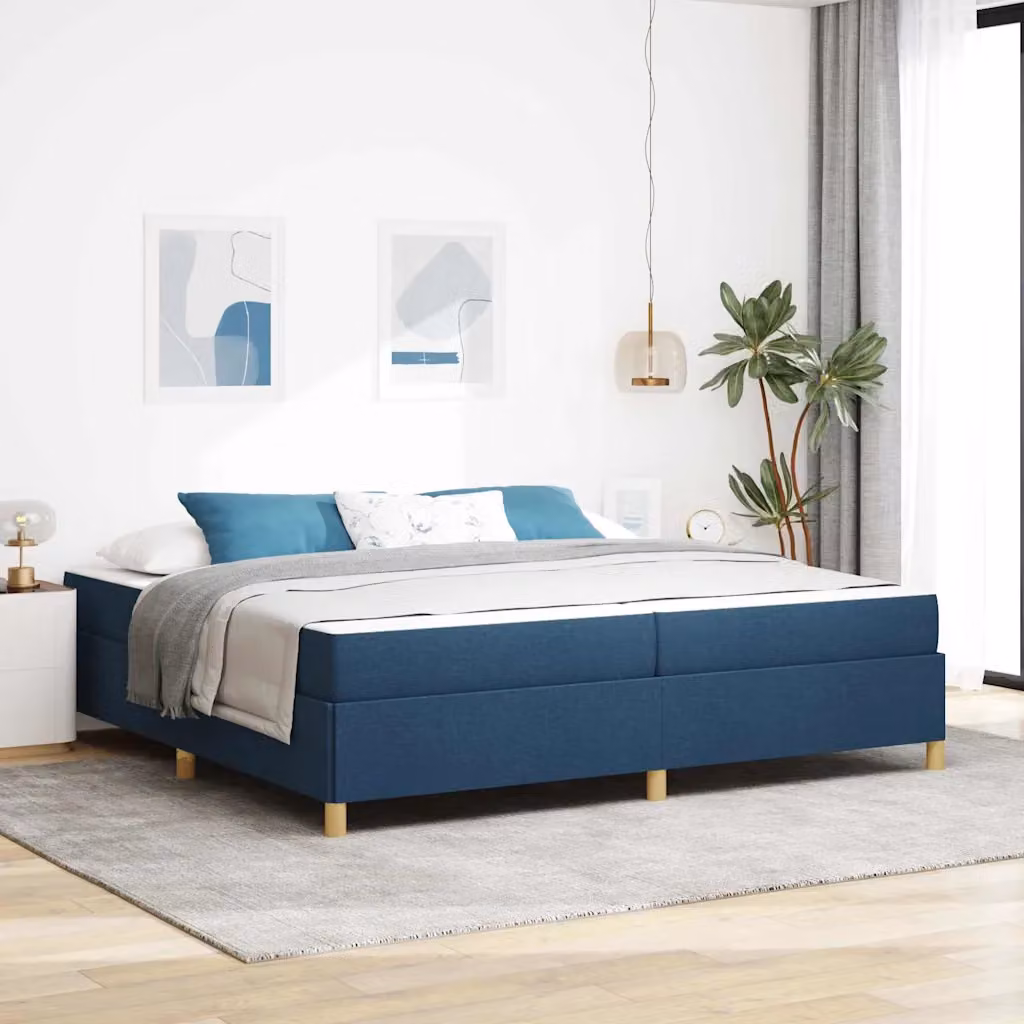 Struttura del letto imbottita vidaXL in tessuto blu con materasso, L 200 x P 200 x H 280 cm – 1