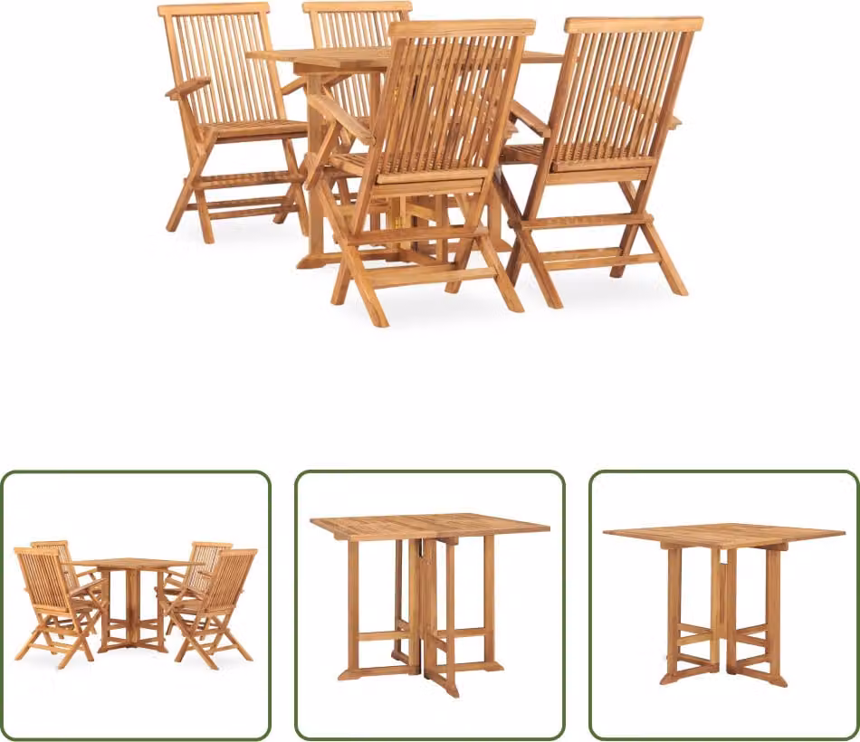 The Living Store 5 pezzi. Set da pranzo da giardino pieghevole in legno massiccio di teak