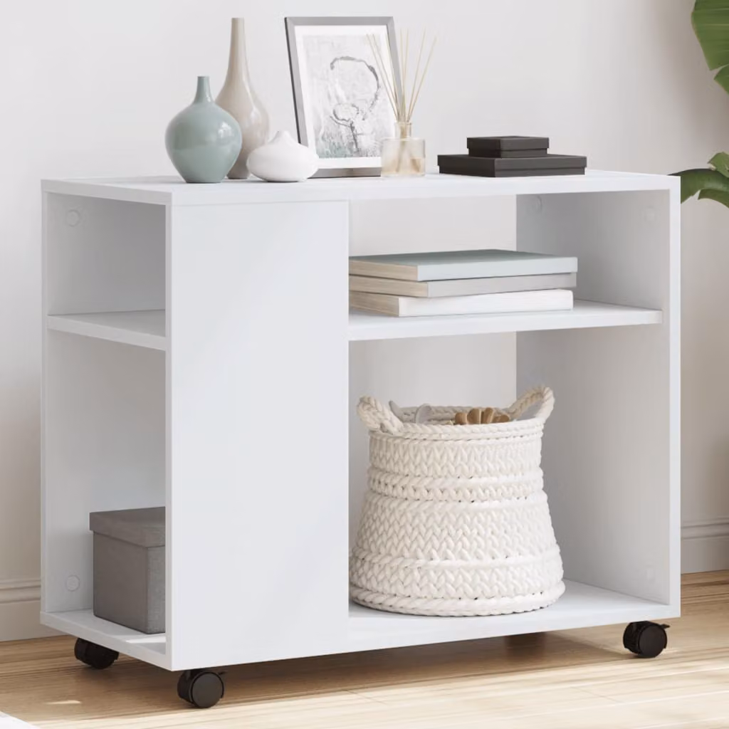 vidaXL Tavolino con Ruote Bianco in Truciolato e MDF L: 70 cm, P: 35 cm, H: 60 cm