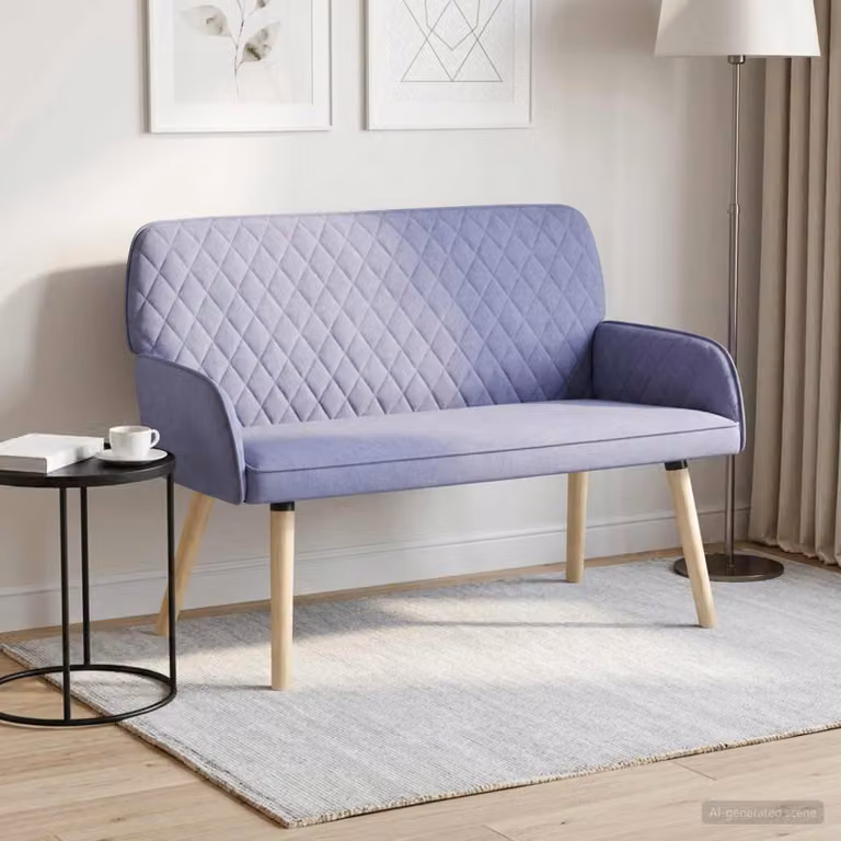 vidaXL Divano a 2 Posti Moderno in Tessuto Blu con Gambe in Legno di Gomma L: 115 cm, H: 86 cm, P: 58 cm