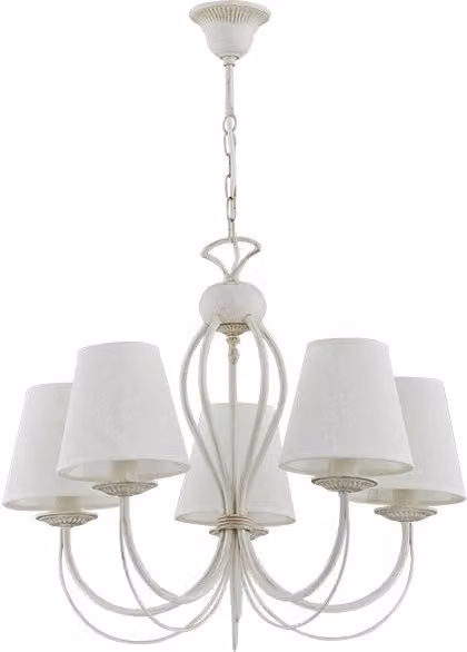 Lampadario sospeso Alfa conico in metallo e tessuto bianco e beige, dimmabile, 5 x E14