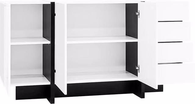 Madia Chicfurn moderna con 2 ante e 4 cassetti in MDF con finitura lucida per soggiorno e sala da pranzo, Bianco e Nero, L: 150 cm, P: 40 cm, H: 80.5 cm – 1