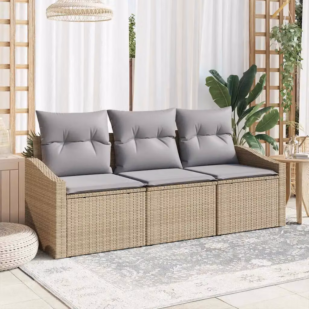 Set di divani da giardino vidaXL in rattan e metallo con cuscini beige