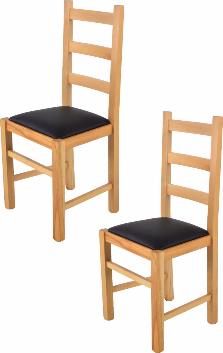 t m c s Tommychairs - Set di 2 sedie RUSTICA per cucina e sala da pranzo, struttura robusta in legno di faggio, laccata in colore naturale e sedile imbottito rivestito in Pelle finta nera