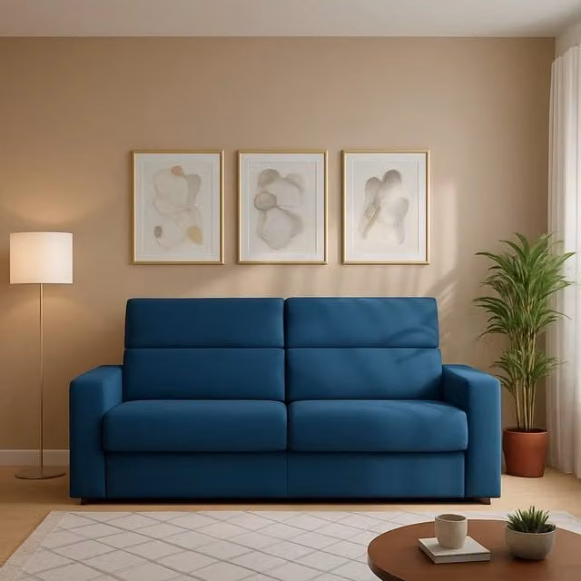 Divano Letto 2 Posti DMORA Blu con Rivestimento Sfoderabile e Struttura in Legno Made in Italy L: 180 cm, P: 95 cm