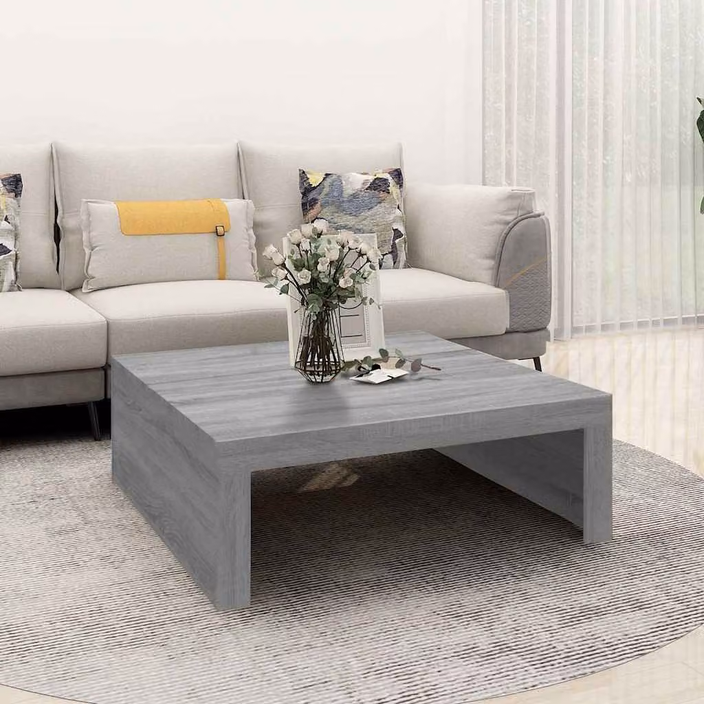 Tavolino da salotto vidaXL in legno multistrato grigio, design quadrato e minimalista, L: 100 cm, P: 100 cm, H: 35 cm