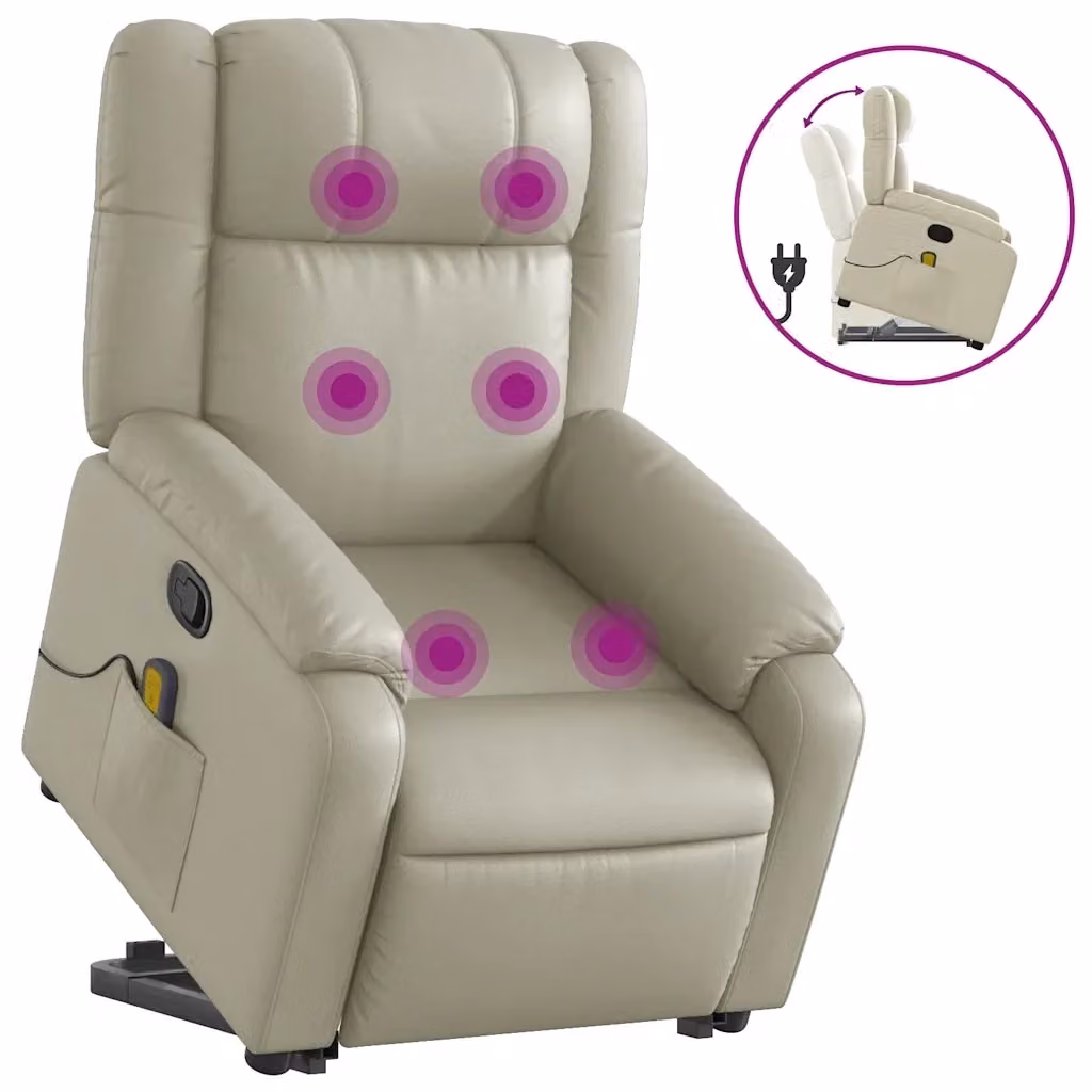 Poltrona Alzapersona Reclinabile vidaXL in Similpelle Beige con Assistenza Elettrica per Senior – 2