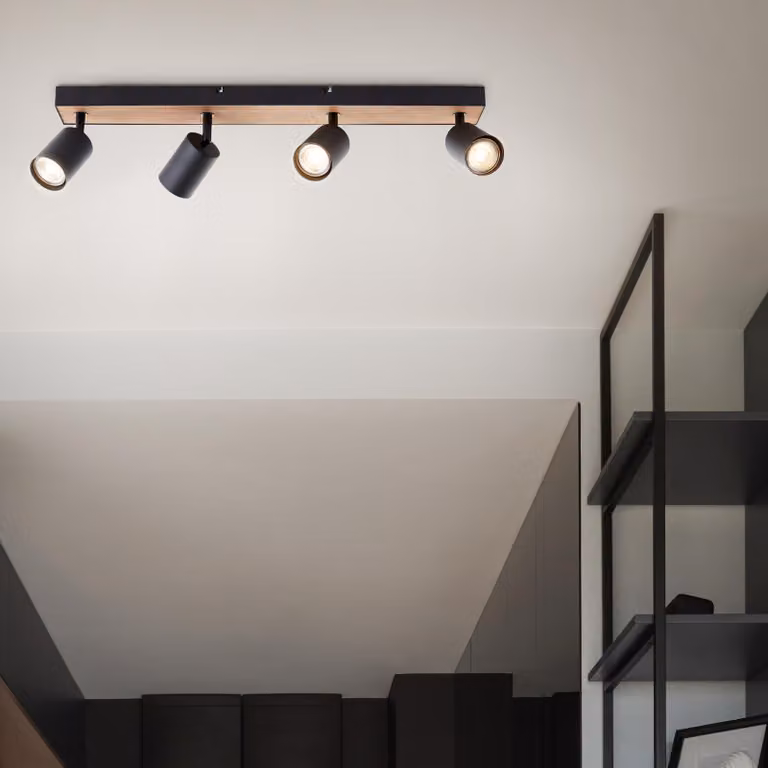Barra faro a LED BRILLIANT, a 4 luci Jello Wood 60 cm metallo/legno nero/legno