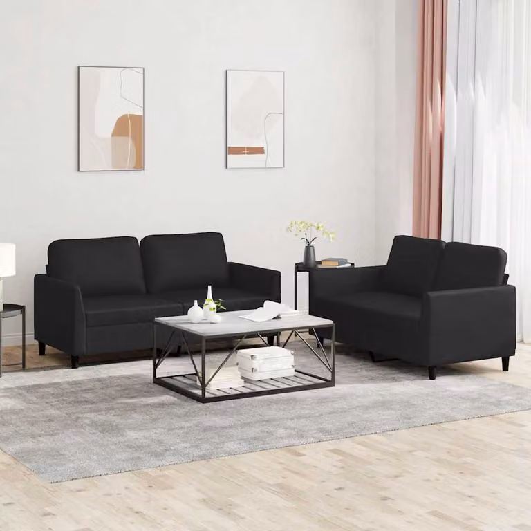 Set di divani 2 pz vidaXL in similpelle nero con cuscini per soggiorno moderno