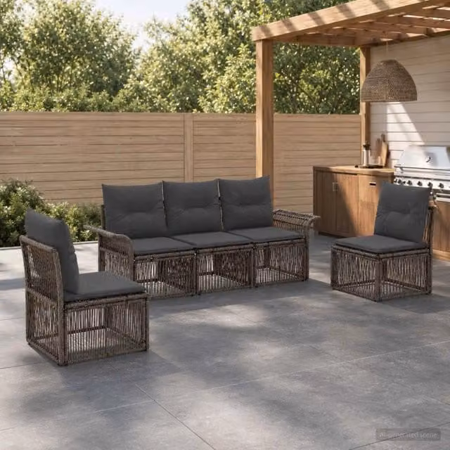 Set Divano da Giardino 5 Pezzi vidaXL Grigio con Cuscini e Struttura in Metallo – 1