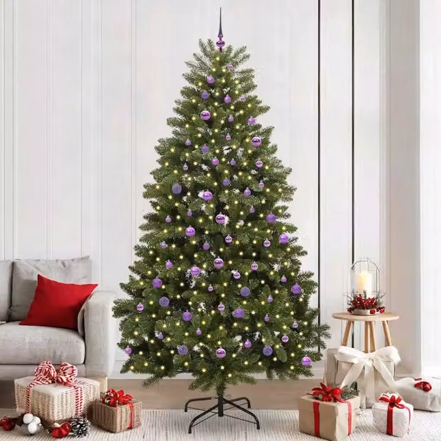 Albero di Natale artificiale moderno vidaXL verde con 300 LED bianco caldo in PVC e metallo, Altezza: 240 cm