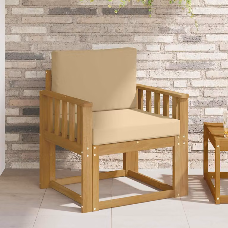 Divano da esterno moderno vidaXL in legno di acacia con cuscini bianco e beige