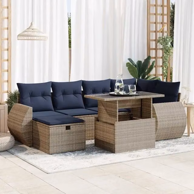 Set Divani Giardino 7 pz con Cuscini Grigio Polyrattan Acacia 3327901