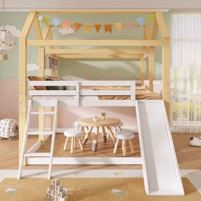 letto a castello in legno bianco e naturale 90 x 200 cm