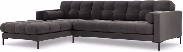 Divano angolare sinistro Bali di Cosmopolitan Design in velluto grigio scuro, 5 posti, L: 293 cm x P: 185 cm x H: 75 cm – 1