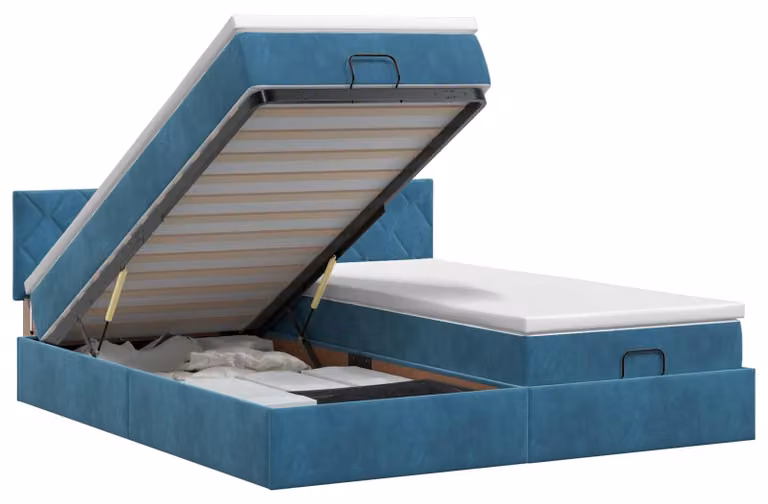 Divano poltrona ottomano con materasso e poggiatesta, 2 pezzi, velluto blu scuro