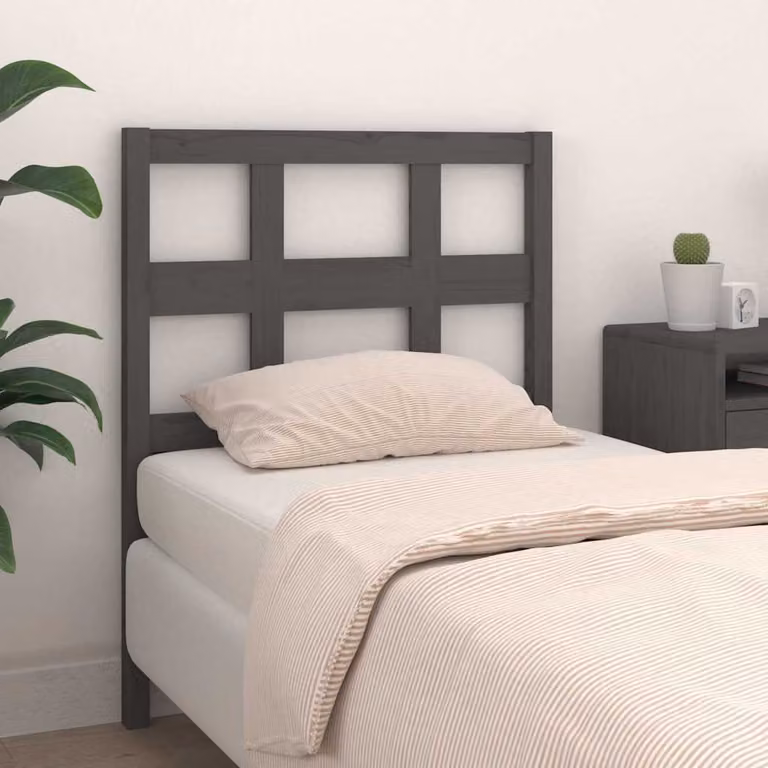 Testiera per letto vidaXL in legno massello di pino, colore grigio, L 95,5 cm x P 4 cm x H 100 cm