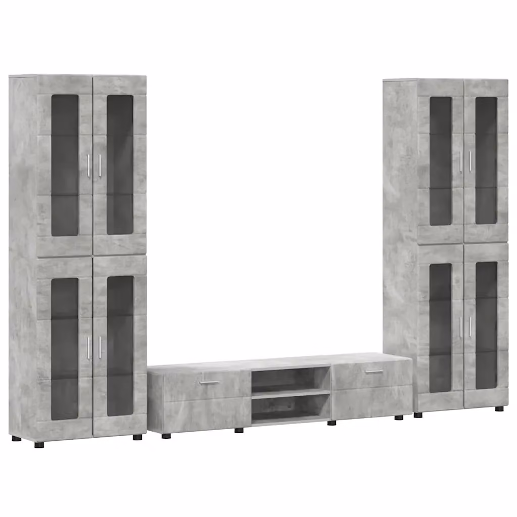 Set mobile TV moderno vidaXL FLORIN in 3 pezzi, Grigio, Legno e MDF, L: 150 cm, P: 39 cm, H: 30 cm – 2