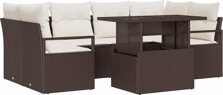 Set Divano da Giardino 7 pcs Marrone Poly Rattan