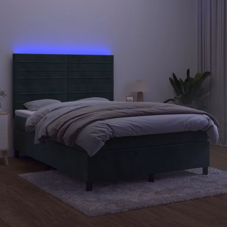 Maison Exclusive - Letto a Molle con Materasso e LED Verde Scuro 140x190cm Velluto