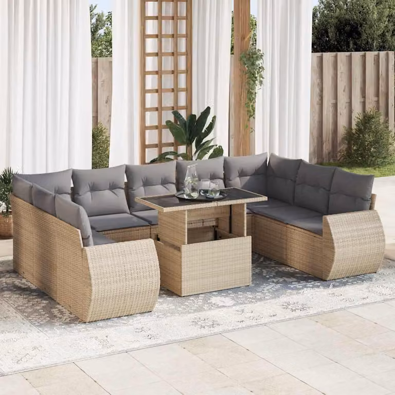 Maison Exclusive - Set Divano da Giardino 10 pz con Cuscini Beige in Polyrattan