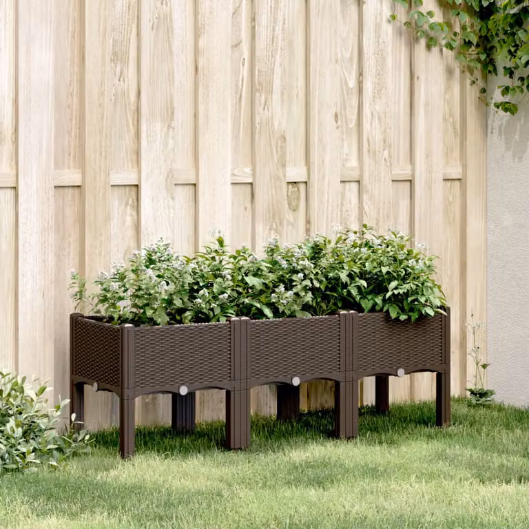 Fioriera da giardino con gambe vidaXL in plastica marrone L: 120 cm, P: 40 cm, H: 42 cm