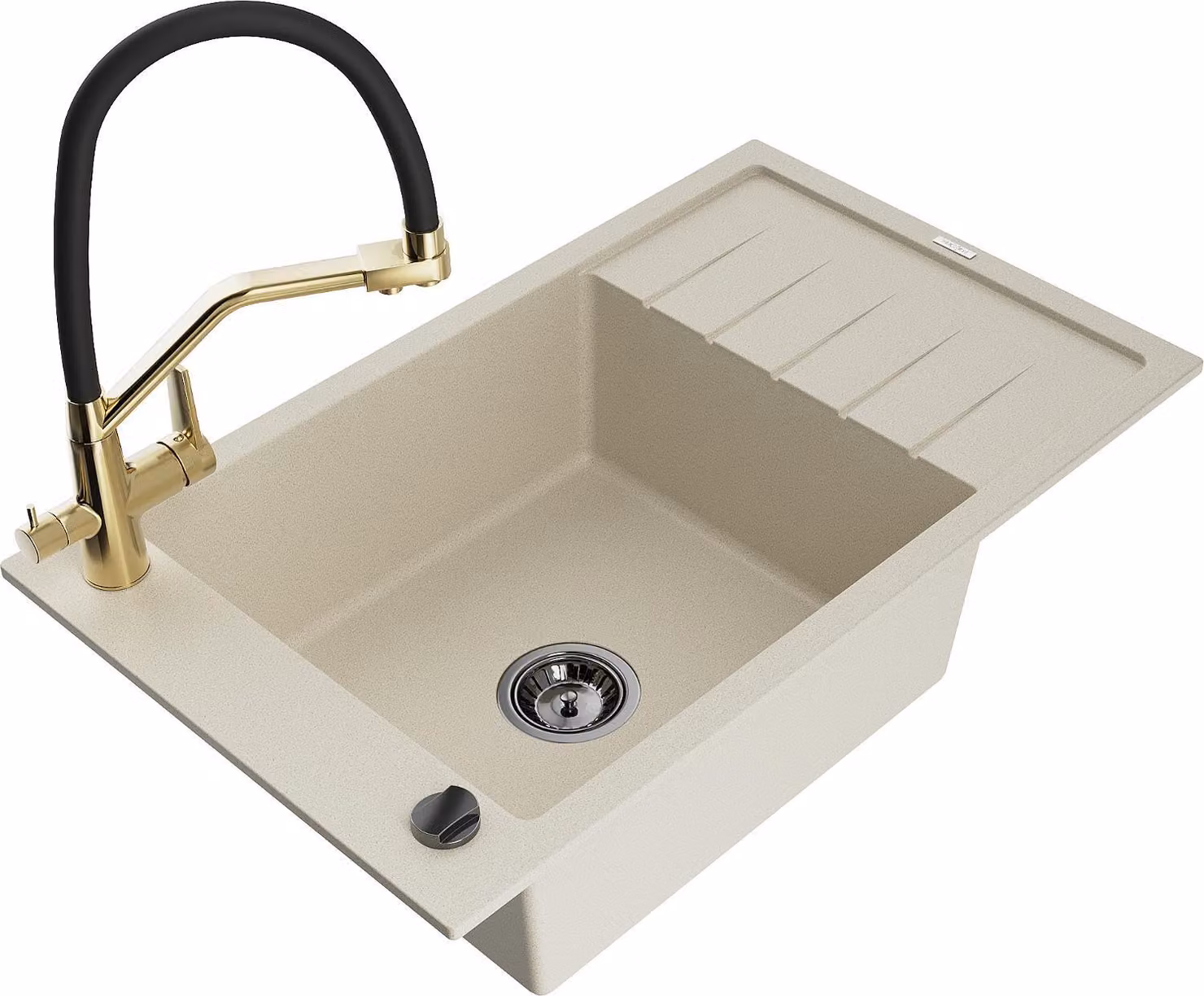 Mexen Elias lavello in granito a 1 vasca con scolapiatti e rubinetto da cucina Duo, beige - 6511-69-671701-57-B