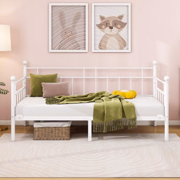 Struttura letto a giorno in metallo, 90x190 cm, letto singolo, colore bianco