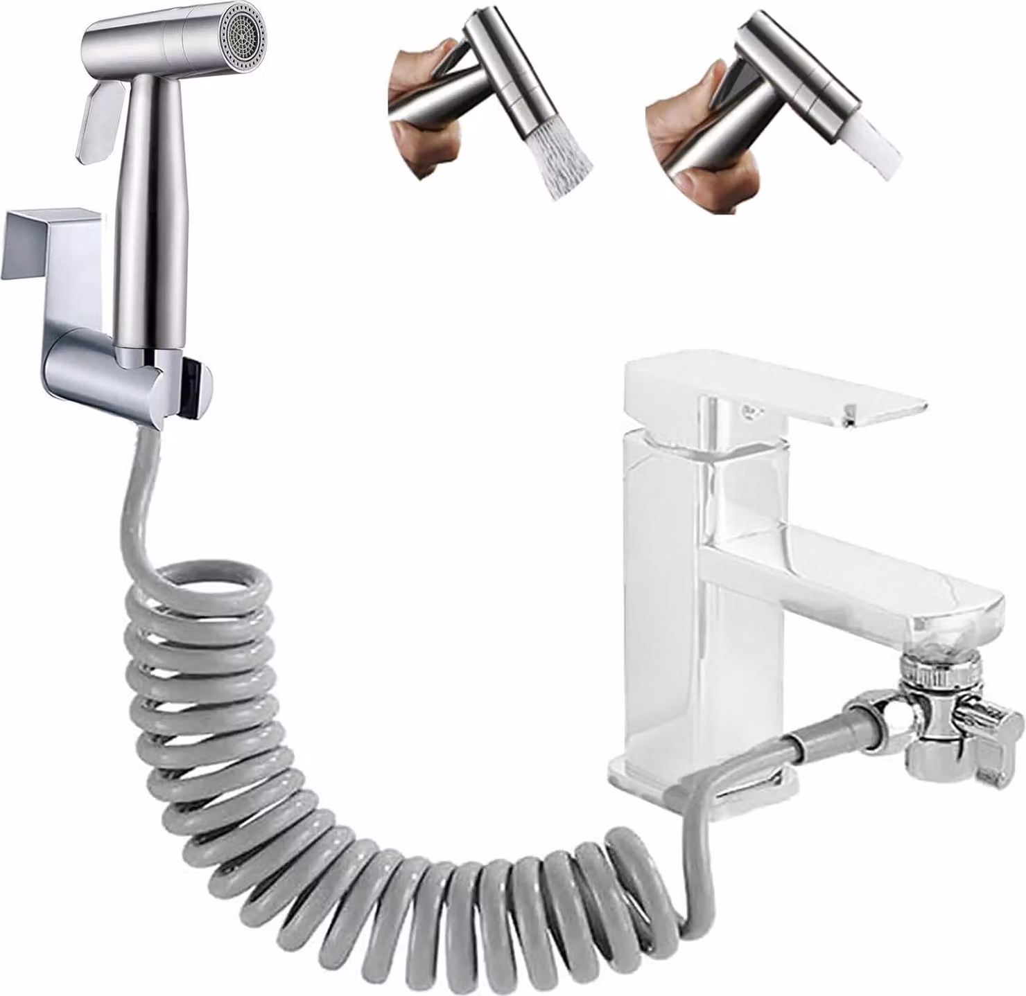 Doccia per bidet, in acciaio inossidabile, con due getti, dotata di erogatore e adatta per l'uso in bagno