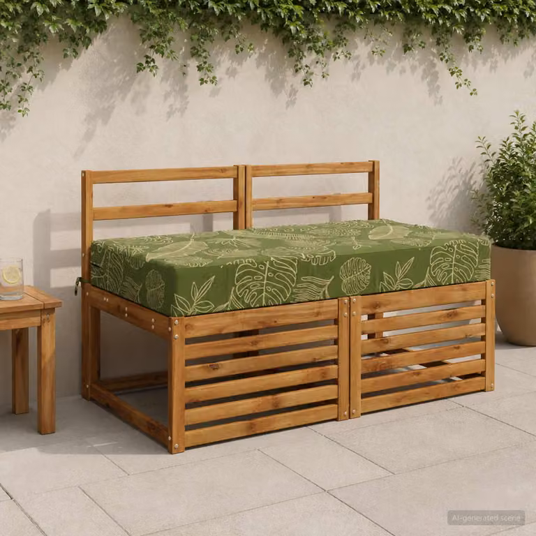 Cuscino per la seduta vidaXL SOEST con disegno foglia verde, in poliestere con imbottitura in schiuma, lavabile e resistente ai raggi UV, L: 80 cm, P: 80 cm, H: 15 cm