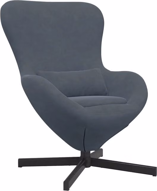 Poltrona Relax Design Uovo in Velluto Grigio scuro con Struttura in Metallo e Seduta Girevole 360 L/P/H: 63 x 73 x 90 cm – 1