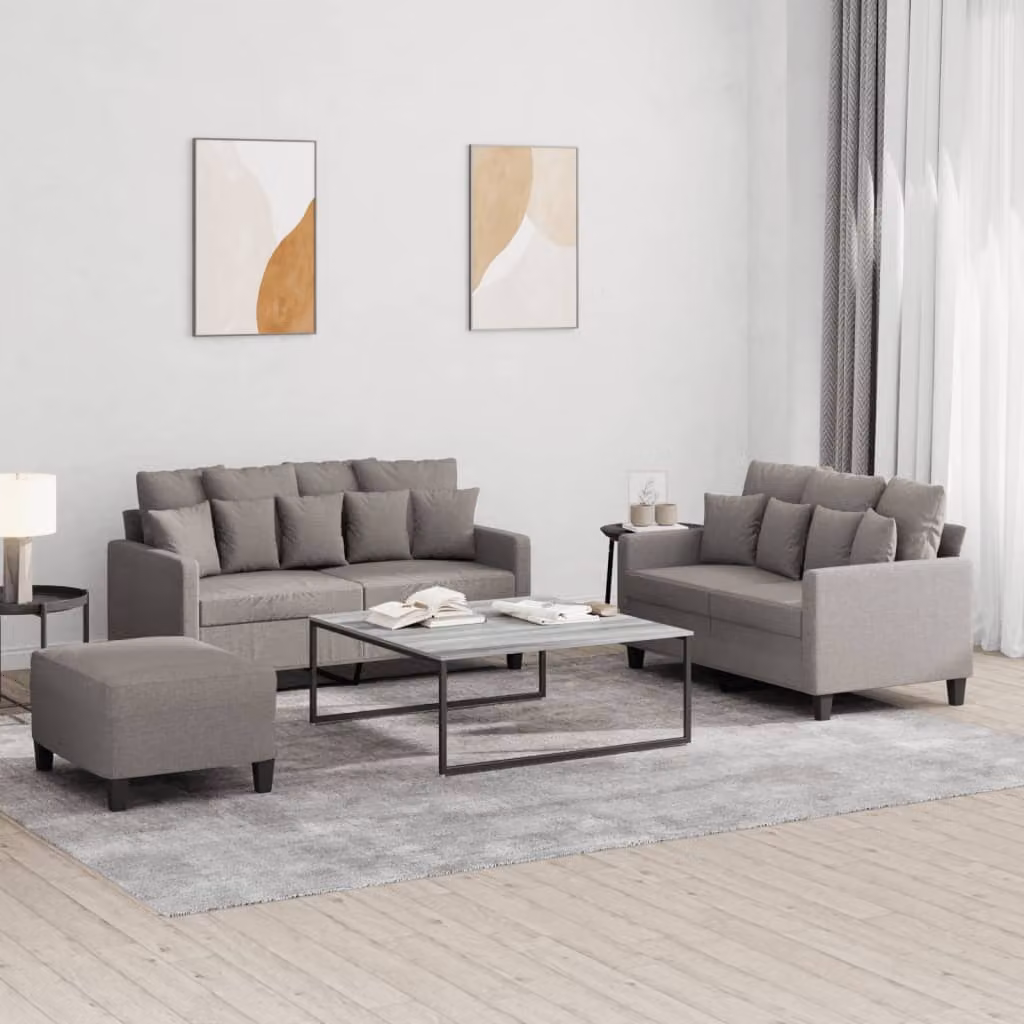 Set di 3 Divani Moderni vidaXL in Tessuto con Cuscini Beige e Grigio per Soggiorno – 1