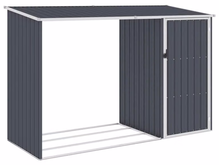 Casetta da giardino con tettoia - Acciaio zincato antracite - Larghezza 245 cm - Altezza 159 cm - Profondità 98 cm