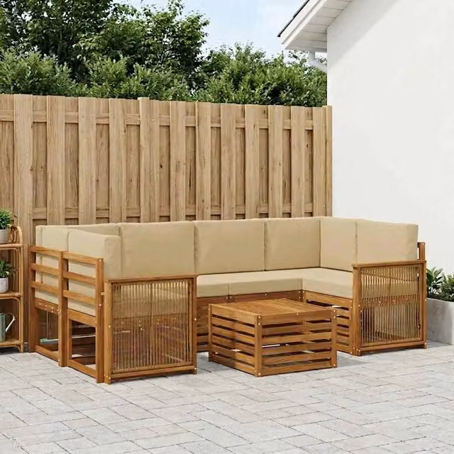 Set di divani da esterno 7 pz Naturale e Beige 3384089