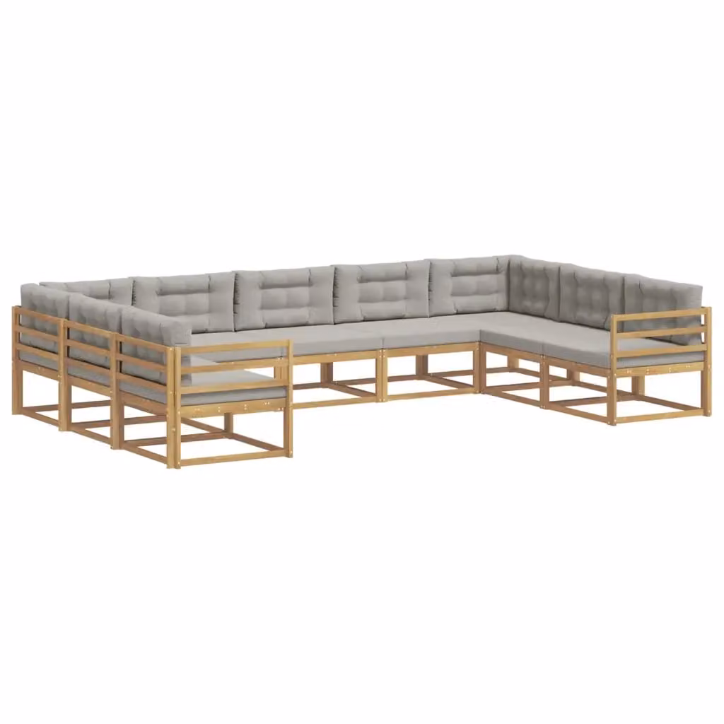 Set di divani da esterno a L vidaXL in legno di acacia con cuscini, Bianco e Grigio – 2