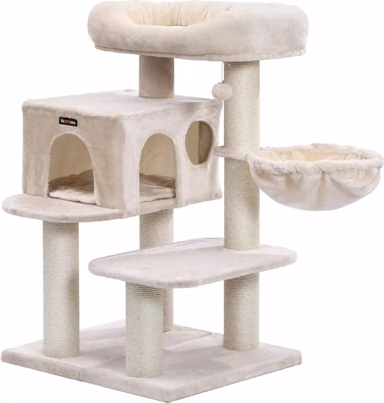 In And OutdoorMatch Tiragraffi per gatti Ollie - Beige - Morbida amaca a cesto per gatti - Gioco per gatti - Adatto a gattini piccoli - 70 x 60 x 112 cm