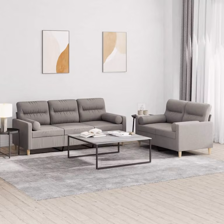 Maison Exclusive - Set divano a 2 posti con cuscini in tessuto color taupe